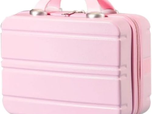 Travel Hand Luggage Cosmetic for Case Small Makeup Carrying Mini Suitcase, Pink
