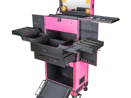 Pro Series – Makeup Artists Multifunction lighted Cosmetics Rolling Case with Fan - Proudly PINK