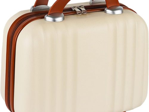 Small Hard Shell Cosmetic Case Travel Hand Luggage Portable Carrying Makeup Case Suitcase, Creamy-White-1, 1 Count (Pack of 1)