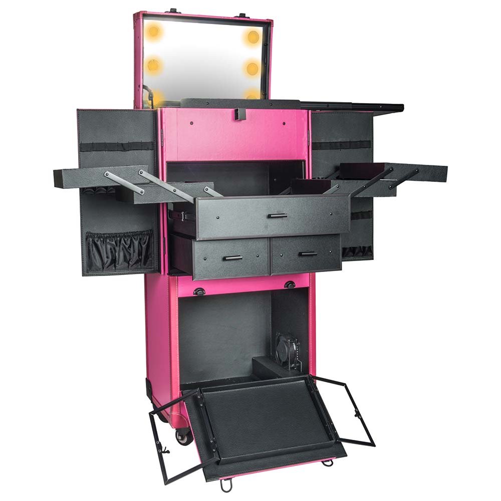 Pro Series – Makeup Artists Multifunction lighted Cosmetics Rolling Case with Fan - Proudly PINK