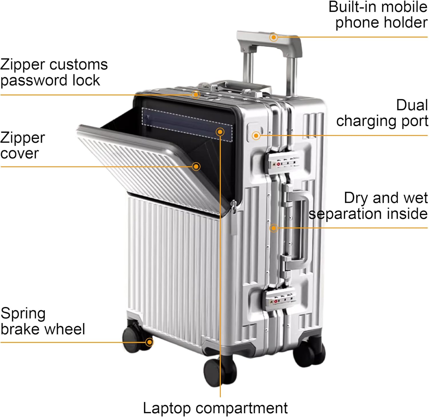 Zipperless Luggage, Polycarbonate Aluminum Hard Shell, Expandable Carry-On Suitcase with Spinner Wheels, Hard Shell Suitcase, 20 Inch Cabin