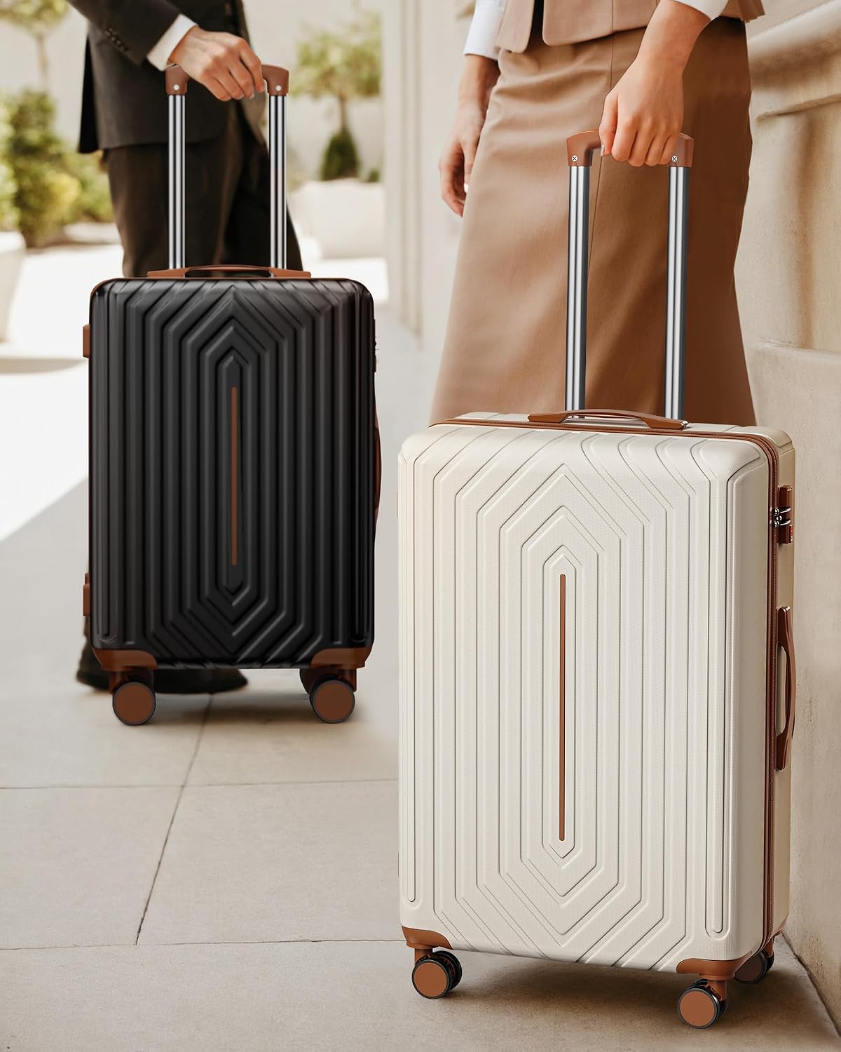 28 inch Luggage Hardside and Lightweight Suitcase with Spinner Wheels for Travel Business,Orange With Black