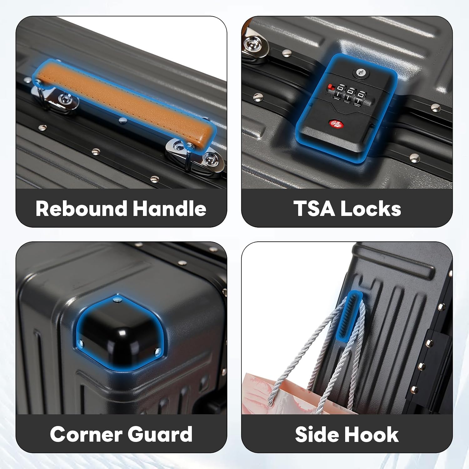 22 inch carry on luggage suitcase locks tsa approved Hardside Lightweight Suitcase with Cup Holder TSA Lock Carry On Luggage with USB Port Phone Holder suitcases with 360° 8 Double Spinner Wheels