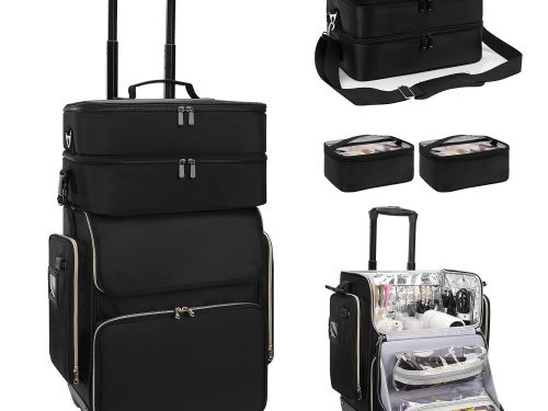 Hairstylist Traveling Case with a Large Makeup Travel Bag for Hairstylist, Hairdresser Bag with Detachable Pouch,360° Rotatable Wheelsfor Hairdressing Tool Organizer