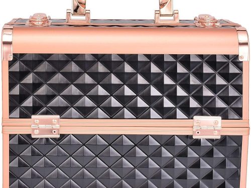 fessional Makeup Box Cosmetics Case Jewelry Organiser Vanity Make Up Storage Box Beauty Train Case Lockable with Keys (41-10), Black & Gold, Cosmetic Bag