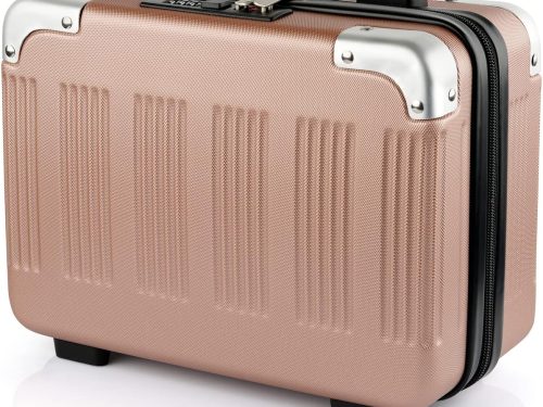 Small Hard Shell Cosmetic Case Travel Hand Luggage Portable Carrying Makeup Case Suitcase, Rose gold