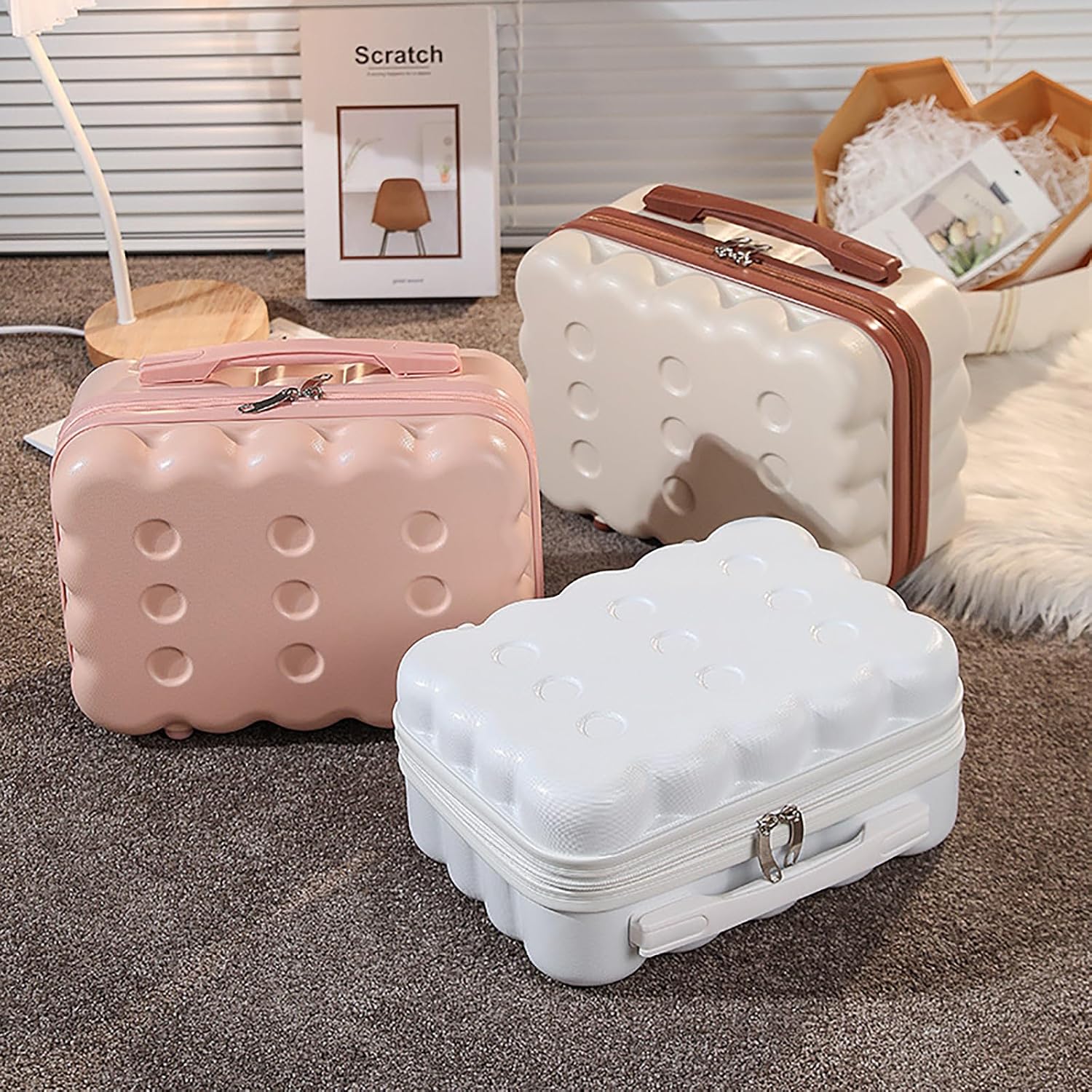 Portable Makeup Travel Case Mini Suitcase with Elastic Band Hard Shell Make Up Case Small Travel Cosmetic Case Hand Luggage for Women, Pink