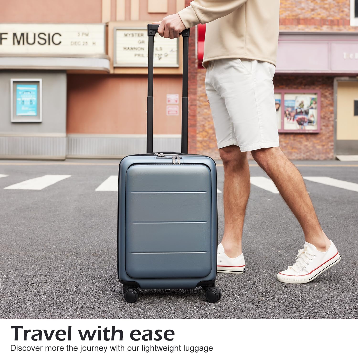 Luggage Suitcase Piece Carry On ABS+PC Spinner Trolley with pocket Compartmnet(Night navy, 20in(carry on))